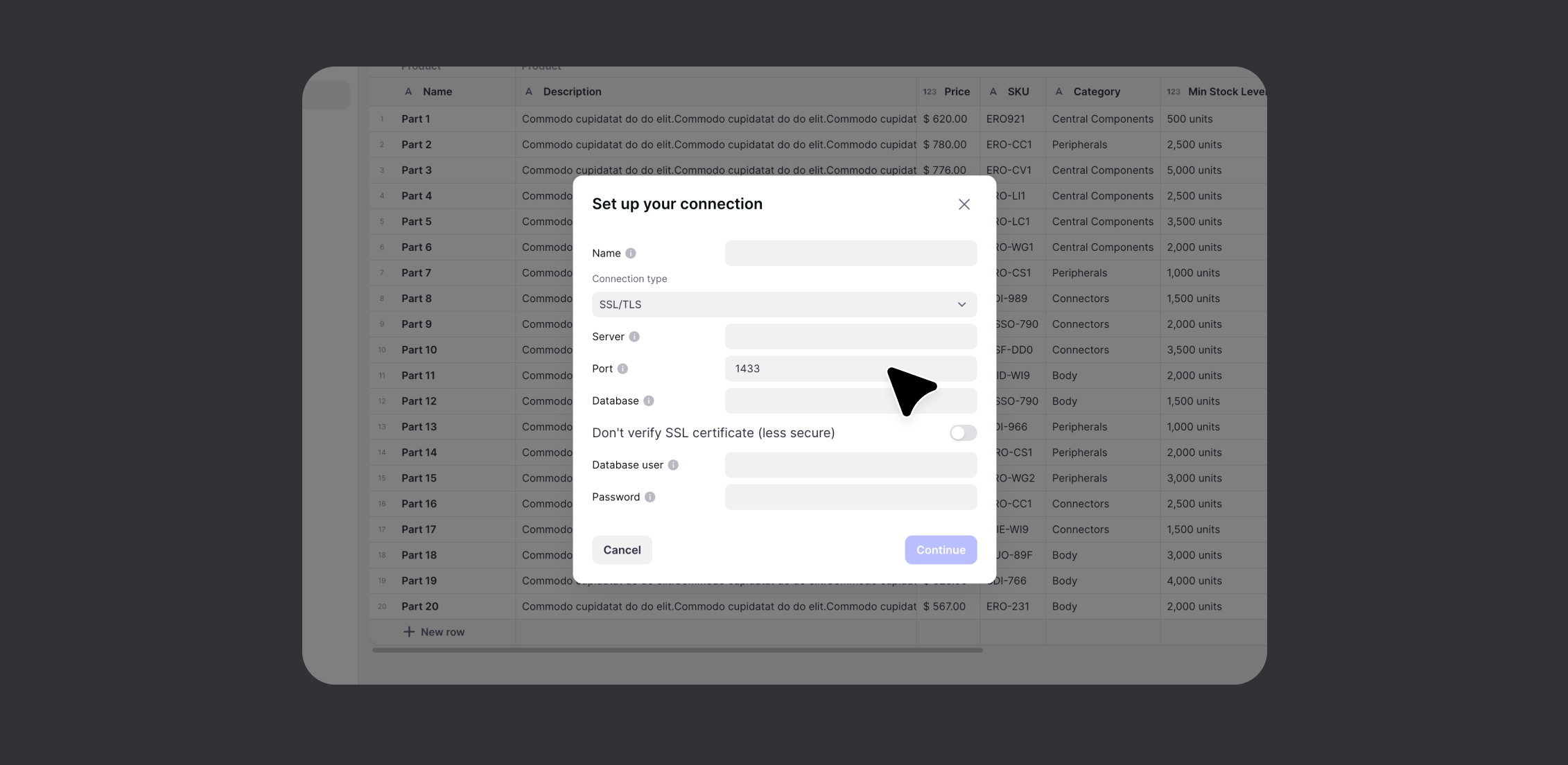 Select MySQL as a data source and set up your connection directly in Glide in the Data Editor.